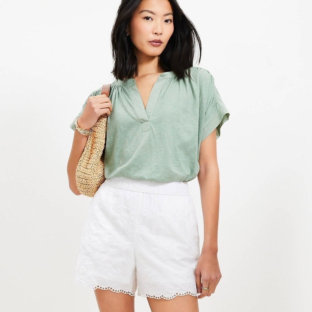 LOFT NWT Pull on Shorts in Floral Embroidered Eyelet Poplin in White Size XL